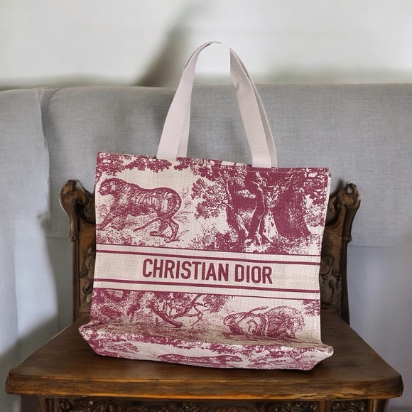 CHRISTIAN DIOR STRAW DIONVIERA TOTE RED - Picture 1 of 3